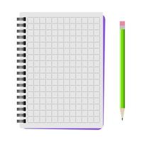 Vector notebook with a green pencil on a white background