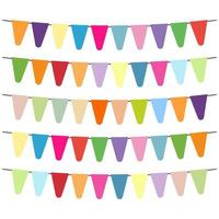 Colorful flags and bunting garlands for decoration. Decor elements with various patterns. Vector illustration