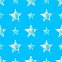 Seamless Pattern with hand drawn white Stars on blue background. Abstract grunge texture. Vector illustration