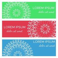 Set of abstract horizontal header banners with geometric circular elements and place for text. Colorful backgrounds for web design. Vector illustration