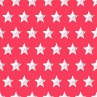 Seamless Pattern with hand drawn white Stars on red background. Abstract grunge texture. Vector illustration