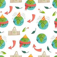 Vector pattern with characters of planet Earth. Seamless background on the theme of ecology and nature protection.