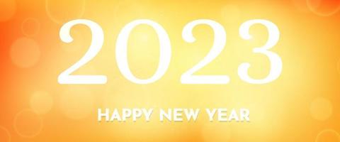 Happy new year 2023 incription on blurred background. White numbers on backdrop with confetti, bokeh and lens flare. Vector illustration