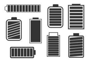 A set of eight different batteries with full charge indicators. Vector illustration