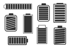 A set of eight different batteries with full charge indicators. Vector illustration