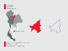 posición de loei en tailandia un conjunto de elementos infográficos para la provincia. y la población y el contorno del distrito del área. vectorial con fondo gris. vector