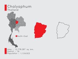 Chaiyaphum Position in Thailand A Set of Infographic Elements for the Province. and Area District Population and Outline. Vector with Gray Background.