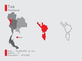 Tak Position in Thailand A Set of Infographic Elements for the Province. and Area District Population and Outline. Vector with Gray Background.