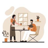 Vector illustration of people reading book in coffee shop