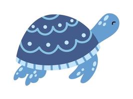 Vector blue sea turtle. Cute marine life animal in flat design. Ocean tortoise swimming in water.