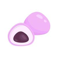 Vector illustration of pink mochi with azuki bean paste. Japanese traditional dessert. Asian food.