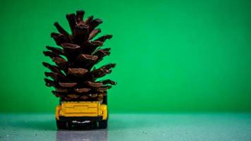 Minahasa, Indonesia  December 2022, the toy car transporting pinecones photo