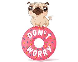 pug y donut en estilo kawaii vector