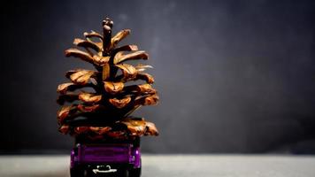 Minahasa, Indonesia  December 2022, the toy car transporting pinecones photo