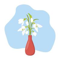 Bouquet of snowdrops in vase vector