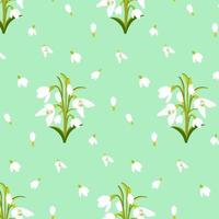 Snowdrops. Early spring flower.  Seamless pattern. Vector liiustration