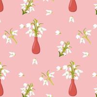 Vector seamless pattern with white snowdrop flowers