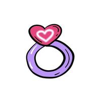 Pink wedding ring with hearts. Icons vector illustrations.