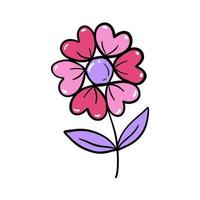 Pink flower with petals in the form of a hearts. Icons vector illustrations.