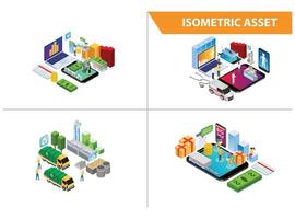 Modern 3d Isometric Set collection Smart Industrial Technology Illustration in White Isolated Background With People and Digital Related Asset vector