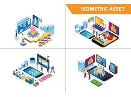 ilustración de tecnología de aprendizaje en línea inteligente de colección de conjunto isométrico 3d moderno en fondo blanco aislado con personas y activos digitales relacionados vector