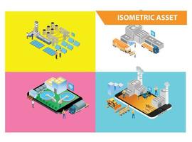 Modern 3d Isometric Set collection Smart Industrial Technology Illustration in White Isolated Background With People and Digital Related Asset vector