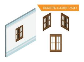 vector de ventana de madera isométrica en fondo blanco aislado, adecuado para activos de juego y otros activos relacionados con gráficos