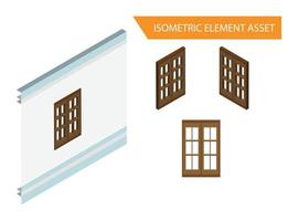 vector de ventana de madera isométrica en fondo blanco aislado, adecuado para activos de juego y otros activos relacionados con gráficos