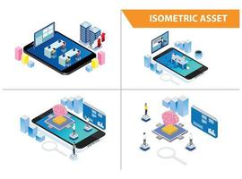 ilustración de tecnología de aprendizaje en línea inteligente de colección de conjunto isométrico 3d moderno en fondo blanco aislado con personas y activos digitales relacionados vector