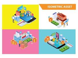 Modern 3d Isometric Set collection Smart Shop Online Technology Illustration in White Isolated Background With People and Digital Related Asset vector