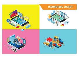 Modern 3d Isometric Set collection Smart Online Live Soccer Technology Illustration in White Isolated Background With People and Digital Related Asset vector