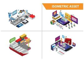 Modern 3d Isometric Set collection Smart Expedition Technology Illustration in White Isolated Background With People and Digital Related Asset vector