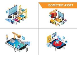 error 404 de colección de conjunto isométrico 3d moderno en página de construcción, ilustración en fondo blanco aislado con personas y activos digitales relacionados vector