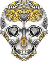 Art vintage mix fancy skull day of the dead. Hand drawing and make graphic vector. vector