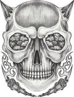 Art surreal devil skull tattoo. Hand drawing and make graphic vector. vector