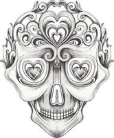 Art vintage mix fancy skull. Hand drawing on paper and make graphic vector. vector