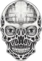 Art surreal skull tattoo.Hand drawing and make graphic vector. vector