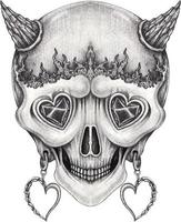 Art fancy surreal devil skull. Hand drawing and make graphic vector. vector