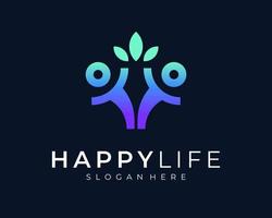 Happy People Attractive Happiness Successful Together Life Nature Healthy Leaf Vector Logo Design