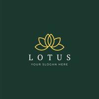 Vector Logo Of Simple Minimalist Lotus Flower Outline. Perfect For Spa, Yoga, Fashion Business. Line Style Vector Illustration