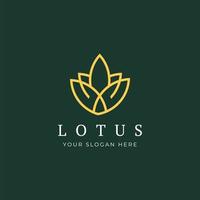 Vector Logo Of Simple Minimalist Lotus Flower Outline. Perfect For Spa, Yoga, Fashion Business. Line Style Vector Illustration