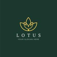 Vector Logo Of Simple Minimalist Lotus Flower Outline. Perfect For Spa, Yoga, Fashion Business. Line Style Vector Illustration