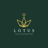 Vector Logo Of Simple Minimalist Lotus Flower Outline. Perfect For Spa, Yoga, Fashion Business. Line Style Vector Illustration