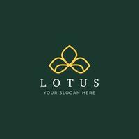 Vector Logo Of Simple Minimalist Lotus Flower Outline. Perfect For Spa, Yoga, Fashion Business. Line Style Vector Illustration