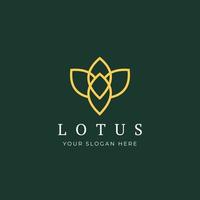 Vector Logo Of Simple Minimalist Lotus Flower Outline. Perfect For Spa, Yoga, Fashion Business. Line Style Vector Illustration