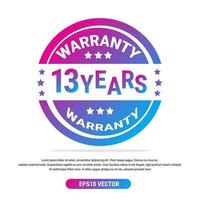 Warranty 13 years isolated vector label on white background. Guarantee service icon template