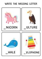 Write the missing letter. Abc worksheet for preschoolers. vector