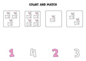 Counting game for kids. Count all Easter rabbits and match with numbers. Worksheet for children. vector