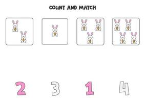 Counting game for kids. Count all Easter rabbits and match with numbers. Worksheet for children. vector