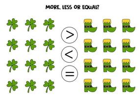 More, less or equal with cute cartoon Saint Patrick day elements. vector